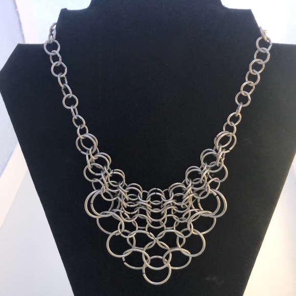 Silver Tone, Circle Link, Necklace - Picture 2 of 5